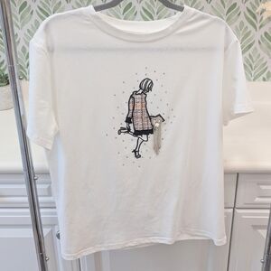 DKNY White Graphic Tee 3D Rhinestone Details XL